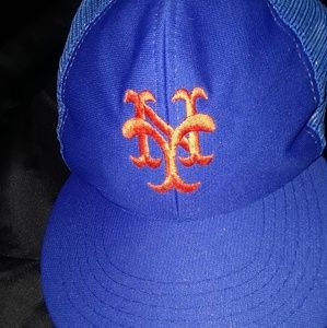 VTG 80s NY METS MLB BASEBALL TRUCKER HAT CAP BLUE